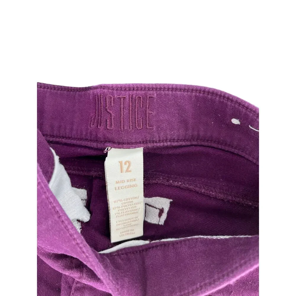 Justice Girls Purple Embellished Mid-Rise Leggings Youth Size 12